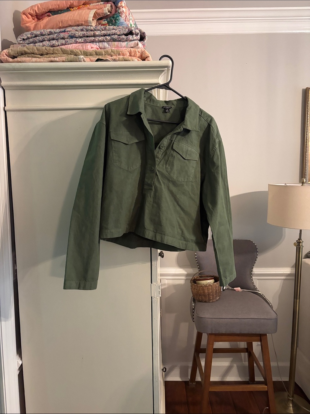 J. Crew Olive Green Button-Front Shirt Jacket